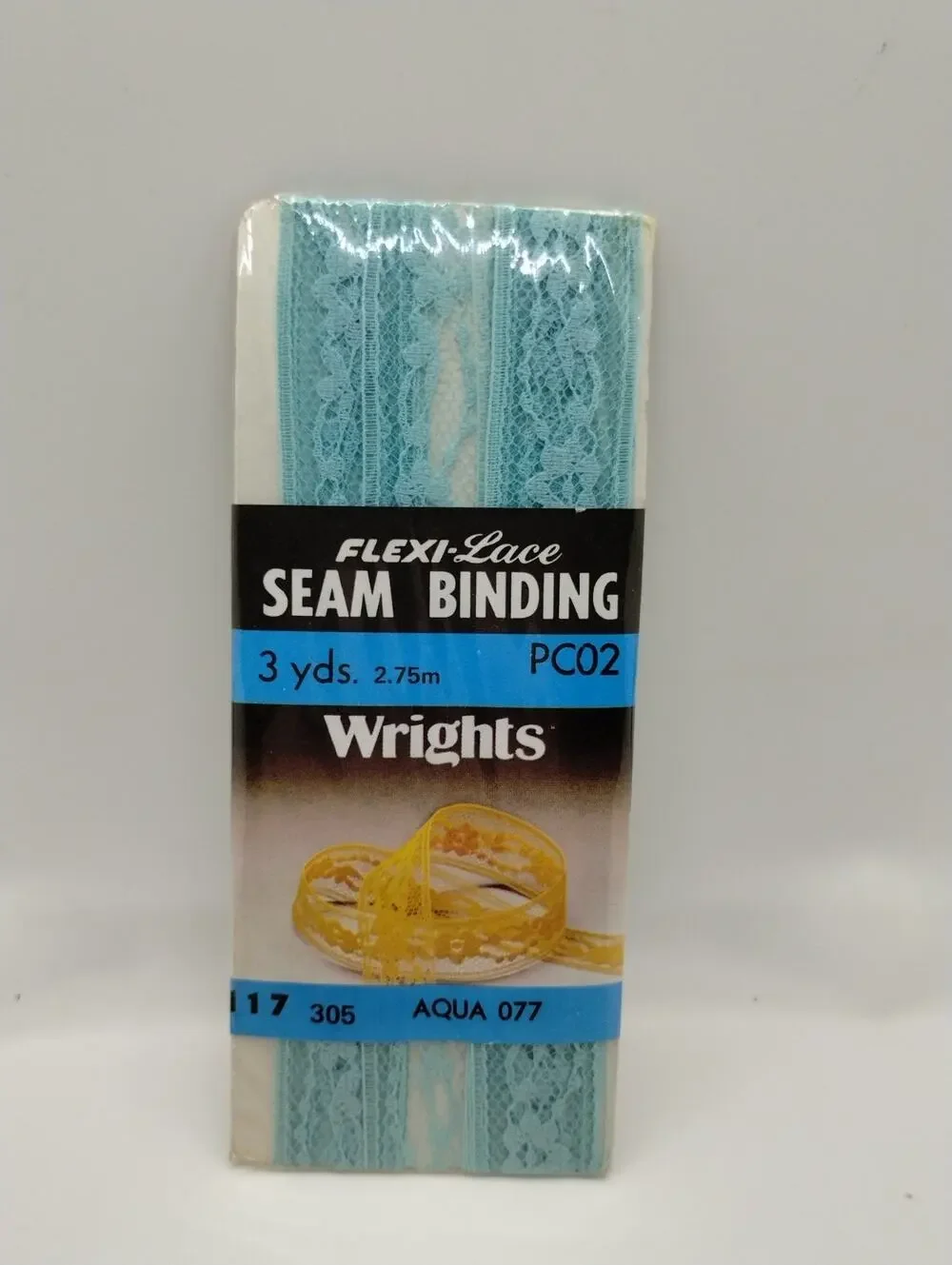 Wrights Seam Binding Flexi-Lace 3 Yds 117 305 Aqua 77 - Sewing Vintage 1986
